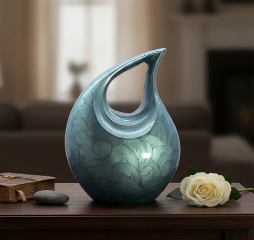 eSplanade Metal Cremation Urn Memorial Jar Pot Container | Full Size Urn for Ashes Funeral Burial | Teardrop Urns | Grey - 10" Inches