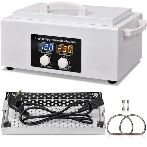 JOJOCOSMO New stérilisateur métallique haute température pour outils,stérilisateur à chaleur sèche 300 W, stérilisateur pour outils de manucure 230 °C avec affichage LED de la température et minuterie