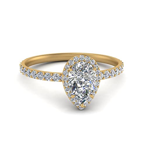Bague diamant poire halo or jaune alliance minimaliste