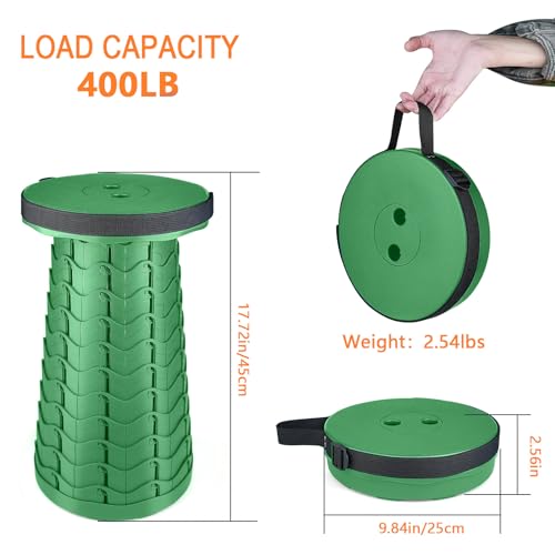 Image of Boreeman Upgraded Folding Stool Lightweight Yet More Sturdy with Load Capacity 400lbs Portable Collapsible Stool for Camping Fishing Hiking BBQ (Army Green)