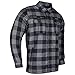 Mens Armored Checkered Flannel Biker Shirt, Multiple Waterproof Storage Pockets CE Approved Armor Reinforced Water Resistant (Grey, M)