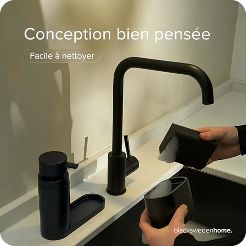 blackswedenhome Design Organisateur d'Évier avec Distributeur de Liquide Vaisselle Amovible Brosse à Vaisselle et Éponge Organisateur de Cuisine Organisateur d'Évier en Résine Noir Mat – vue 7