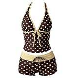 Generisch Damen Tankini Set Zweiteiler Badeanzug Y2k Bikini Set Neckholder Push Up Oberteil mit Shorts Sexy V-Ausschnitt Bademode Sommer Elegant Badeanzüge 2000s Vintage Swimsuits Polka Dot Tankini