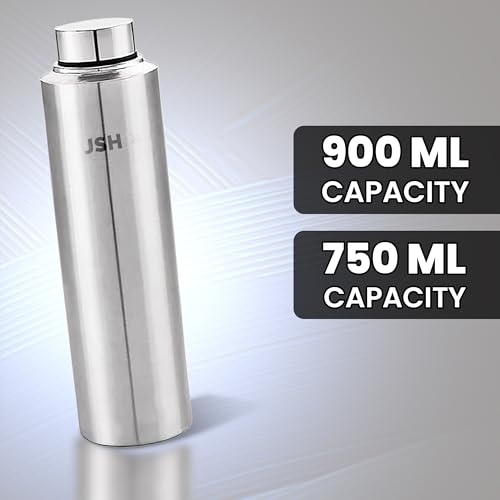 Image of JSH Stainless Steel Water Bottle 900ML Set of 2 Silver, 100% Leak Proof, Office Bottle, Gym Bottle, Home, Kitchen, Hiking, Treking Bottle, Travel Bottle