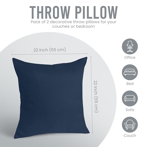 image for Utopia Bedding Throw Pillows Insert (Pack of 2, Navy) - 22 x 22 Inches