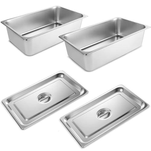 Image of VOISEN Hotel Pans with Lids 2 Pack 1 /1 Size 6 inch Deep | 1.2mm Thick Hotel Pans Full Size, Steam Table Pan for Catering Buffet Chafing Dish Pan,20.87 inchx12.8 inchx6 inch