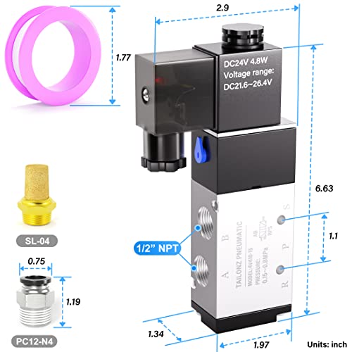 Image of TAILONZ 1 /2 inchNPT DC24V 4V410-15 Solenoid Valve 2-Position 5-Way Junction Box | Aluminum,Pilot-Operated Electric Valve with Single Coil,for Controlling Air,Water and Other in Industrial Automation Systems