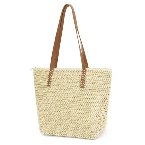 Bolsa Grande de Verão Feminina de Palha Sintética, para Praia, Passeio e Viagem, Moderna, Presente (Off White)