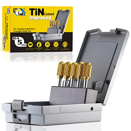 Image of SC-5 5pcs Tungsten Carbide Burr TiN Rotary File Cylindrical Shape with Radius End Double Cut with 1 /4''Shank for Die Grinder Drill Bit