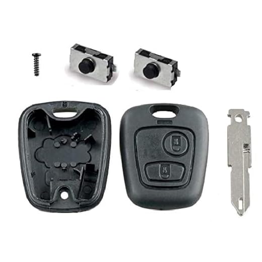 PEUGEOT DIY Kit de réparation - remplacement 2 boutons télécommandé clés voitures boîte avec lame , Batterie et micro-interrupteurs pour 106 206 306 406 107 207 307 407 clé FOBS - Noir