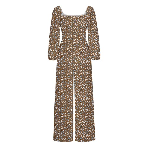 Calça feminina plissada flare perna larga flor ajuste solto macacão calça unitard para mulheres outo