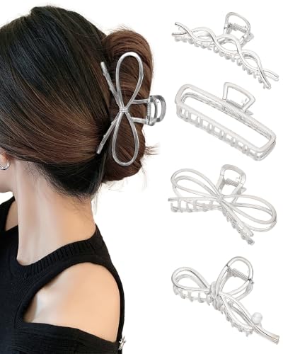 4 Pcs Silver Metal Claw Clips for Women Bow Hair Claw Clips