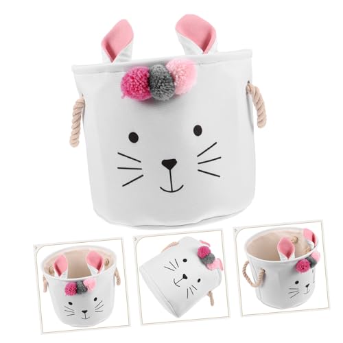 Panier à linge tissu Cabilock motif chat mignon avec pompons pour vêtements - 4