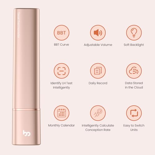 Femometer Smart Basal Body Thermometer, BBT Thermometer with Backlight LED Screen, Fertility/Period Tracker with Femometer APP, Automatic Data Recording, Lipstick Shape, Easy to Use and Carry, Gold - Thumbnail 3