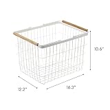 Yamazaki 2809 TOSCA Kosz na pranie, średni, biały, stal/drewno, minimalistyczny, 41,5 x 31 x 27 cm