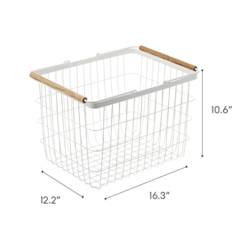 Yamazaki Home 2809 Laundry Basket With Wooden Handles, Medium, White #TOP4