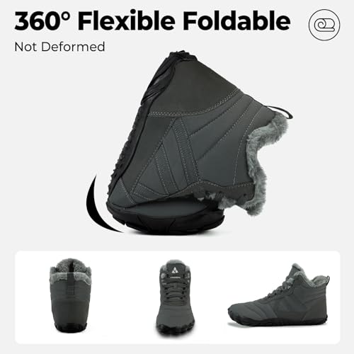 Miniatura 6 de Mishansha Barefoot Botas Hombre Invierno Botines Mujer Invierno Botas De Nieve Cálido Zapatos Nieve Barefoot Zapatillas Antideslizante Botas De Trekking Gris Eu Gr.42