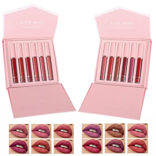 Image of 12 PCs Matte Liquid Lipsticks Waterproof Long-Lasting Lip Gloss Kit for Women | Highly Pigmented Nude Pink Red Shades | Smooth Velvet Finish Non Stick & Stay On | Soft Shiny Makeup Gift Set - Combo