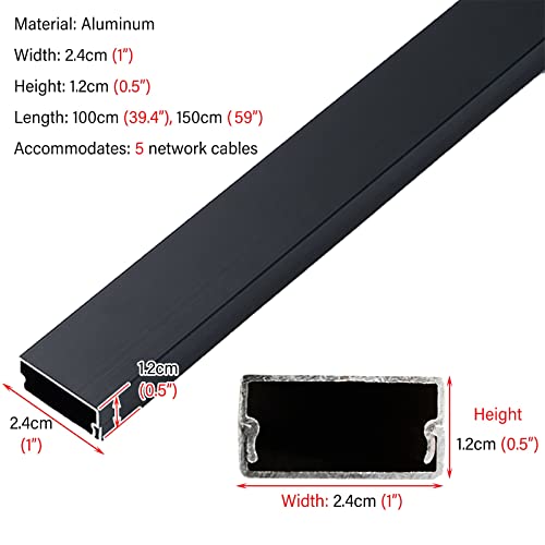 Cubierta para cables de piso y pared, canal de ocultación para cables de TV, color negro, plateado y madera, con riel, ancho de 24 mm, kit organizador de cables para hogar y oficina, longitud 100 cm miniatura 3