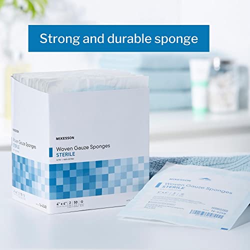 Mckesson Woven Gauze Sponges, Sterile, 8-Ply, 100% Cotton, 4 In X 4 In, 2 Per Pack, 50 Packs, 100 Total #TOP1