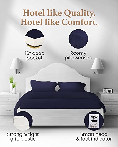 Image of Good Sleep Bedding Split King Sheets for Adjustable Bed, 5 Piece, 100% Egyptian Cotton Sheet & Pillowcase Sets, Sateen Weave, Ultra-Soft, 16 inch Deep Pocket Adjustable Bed Sheets - Navy Blue