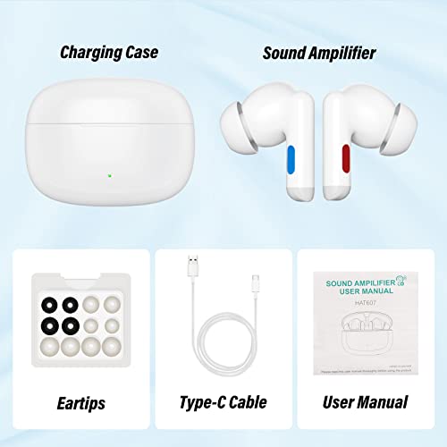 Digital Bluetooth Hearing Aids With Noise Cancellation, Smart Hearing Amplifiers With Earbuds,Type-C Charging, Mild To Moderate Hearing Aid For Seniors And Adults (White) #TOP4