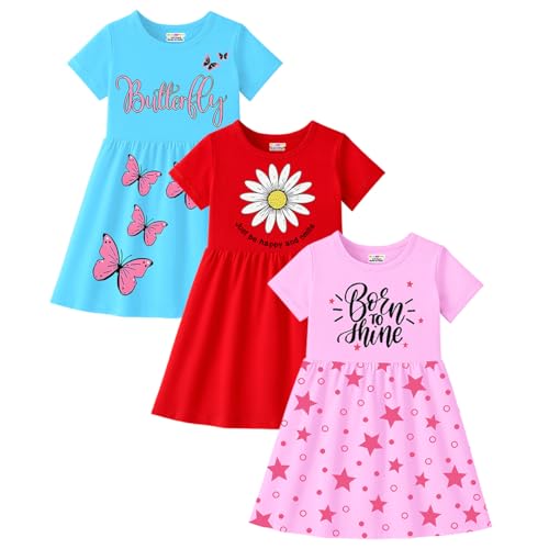 Image of Kuchipoo Girls Regular Fit Cotton Frocks - Pack of 3