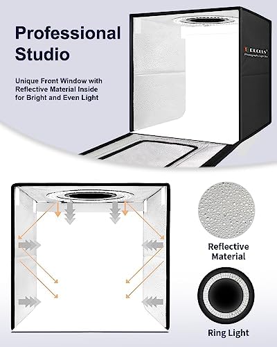 DUCLUS Light Box Photography 40cm Photo Booth, Portable Photo Studio Light Box with 10 Brightness Levels, 8 Backdrops and 2 Diffusers for Product Photography