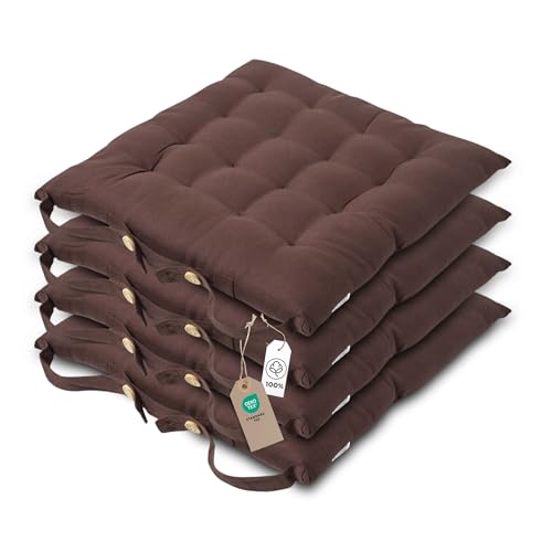 HOMESCAPES Galette de Chaise 40x40 cm, Lot de 4, Coussin de Chaise en Coton, Coloris Chocolat