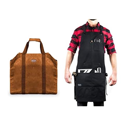 Hudson Durable Goods Deluxe Waxed Canvas Apron and Firewood Carrier Bag Bundle Cover