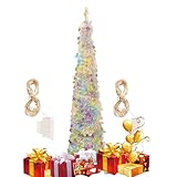 Ancsttu Kunstmatige Kerstbomen,Met Glitter Kunstkerstboom Met LED Kleurrijke Verlichting | 1.5 Meter Decoratie Voor Binnen Slaapkamer Bureau Buiten Decoratie