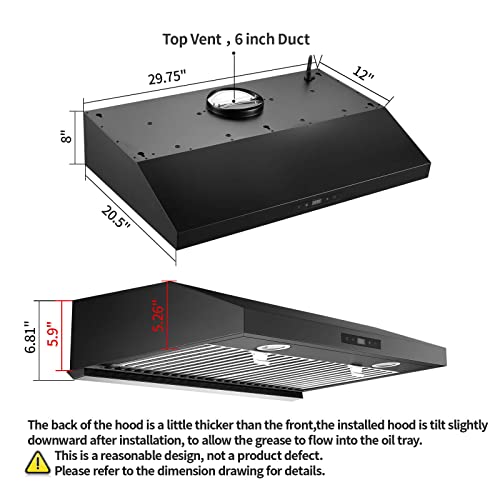 Sndoas Range Hood 30 Inch Under Cabinet,Black Kitchen Range Hood W/ 600 Cfm,Stainless Steel Over Stove Vent Hoods,Ducted Kitchen Hood W/Touch Control Panel,3 Speed Vent Exhaust Fan,Dual Motors #TOP4