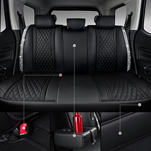 Car Pass Iridescent Diamond Nappa Calfskin Leather Cushioned,Bling Seat Covers & Steering Cover & Car Floor Mats Universal Fit For Auto Suv Sedan,Sparkly Glitter Shining Rhinestone, Silver #TOP3