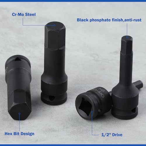 LeonTool 8-Piece Impact Hex Driver Set, 1/2" Drive Socket, Metric H5-H19 Bits, Cr-Mo Steel Construction - Case Included - Image 2