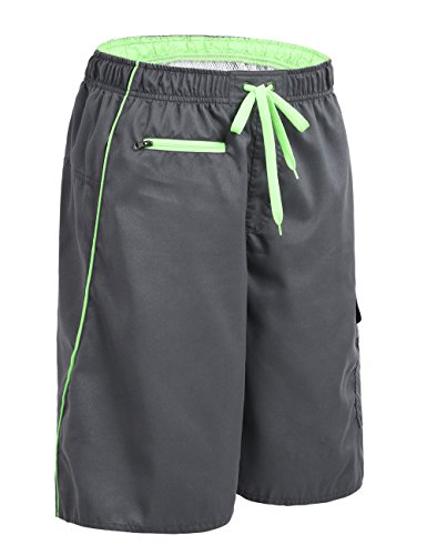 unitop Men's Lightweight Swim Trunks Quick Dry Board Shorts Gray and Green 38