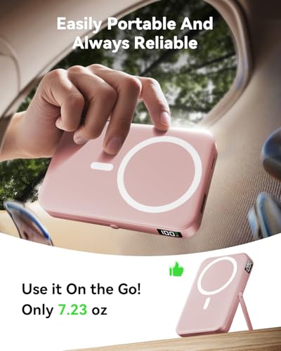 Image of for Magsafe Portable Charger,Wireless Magnetic 10000mAh Slim Power Bank with USB C Charging,Travel Essential for Magsafe Battery Pack Compatible with iPhone 17 /16 /15 /14 /13 /12 Series - Rose