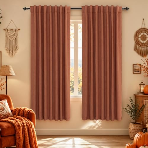 KOUFALL 52x72 Inches Long Terracotta Back Tab Linen Blackout Curtains