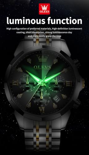 Image of OLEVS Watches for Men Luxury Diamond Casual Large Dial Watches Stainless Steel Waterproof Business Dress Analog Luminous Date Mens Watches