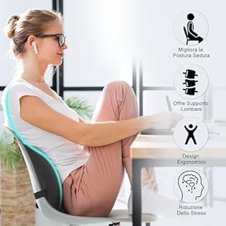 Quirlig Cuscino Lombare Auto, Cuscino Lombare Sedia Ufficio in Memory Foam, Cuscino Schiena Ergonomico, Supporto Lombare per Auto, Ufficio, Grigio