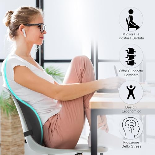Quirlig Cuscino Lombare Auto, Cuscino Lombare Sedia Ufficio In Memory Foam, Cuscino Schiena Ergonomico, Supporto Lombare Per Auto, Ufficio, Grigio - 3