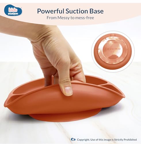 Image of Kids Station 3 Piece BPA-Free Silicone Baby Feeding Set - Baby Plate - Spoon and Bowl - Make Mealtime Fun - Microwave Safe - Unbreakable Eco-Friendly - Organic & Natural (Plate (Set of 3), Orange)