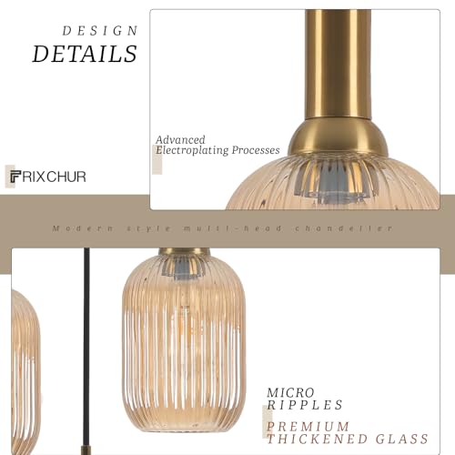 FRIXCHUR 3-Light Pendant, Mid Century Style Glass Shades with E26 Sockets, Adjustable Retro Pendant Light with Gold Accents, Ideal for Kitchen Islands and Living Rooms (Amber) by FRIXCHUR - Image 3