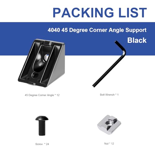 Image of 12pcs 4040 45 Degree Inside Corner Angle Support Bracket, 40x40 Aluminum Extrusion Connector Hardware Accessories T-Slot V-Slot Black