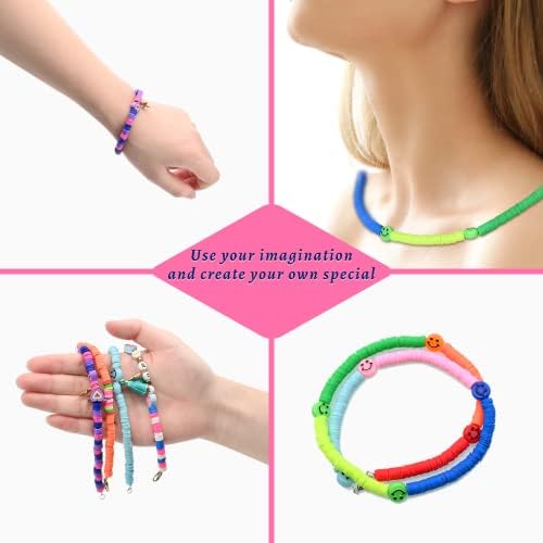 Eucomir 4600Pcs Clay Beads Bracelet Making Kit, 22 Colors 6mm Round Polymer Clay Flat Beads for Jewelry Making Bracelet Kit Heishi Clay Spacer Beads for Necklace Earring DIY for Kids Adults