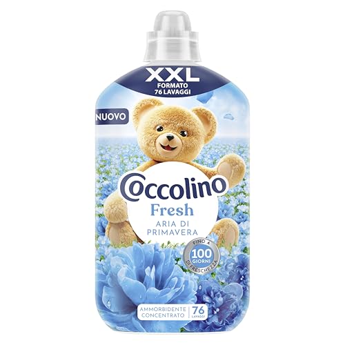 Coccolino Ammorbidente Concentrato Aria di Primavera, Ammorbidente Lavatrice con Tecnologia Stay Fresh, con Note Fruttate, Rosa, e Sandalo, Formato XXL Fino a 76 Lavaggi, 1750 ml