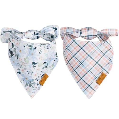 Remy+Roo Dog Bandanas - 2 Pack | Evergreen Christmas Dog Bandanas Set | Premium Durable Fabric | Patented Shape Bandanas for Dogs (Hollyberry, Gingerbread, Candy Cane, Large)