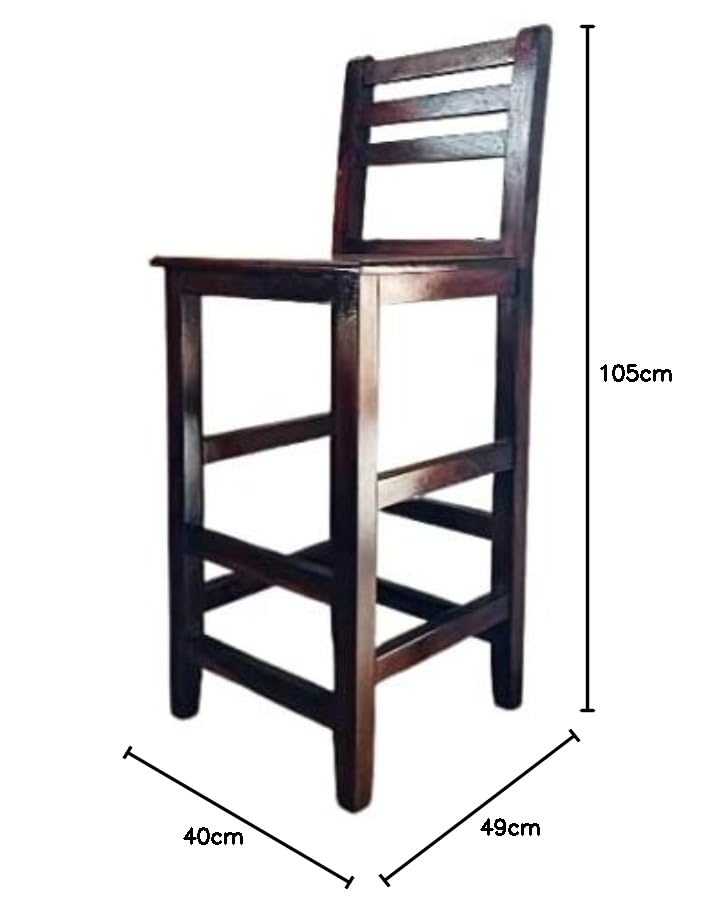 Image of OGESTA Solid Sheesham Wood Bar Chair for Kitchen Island & Breakfast Counter | High Back Wooden Bar Stool with Cushioned Seat | Rustic Walnut Finish | Home Bar & Dining Counter Chair (walnut finish)