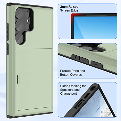 Compatible with Galaxy S23 Ultra Case Wallet with Credit Card Holder ID Card Slot Shockproof Hard PC TPU Phone Case Slide Flip Protective Cover for Samsung Galaxy S23 Ultra 2023 (Green) by SQMCase - Image 6