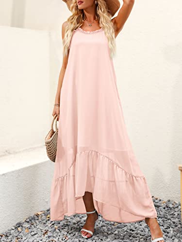 Anrabess Women's Summer Casual Sleeveless V Neck Strappy Loose Dress Beach Cover Up Long Cami Maxi Dresses 450Qianfen-S Pink #TOP3
