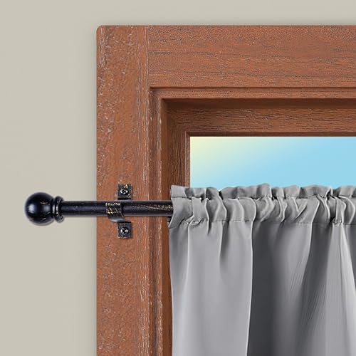 CINTACOR | Barra Cortina Decorativa, Portavisillos Extensible Metálico con Tornillos y Soportes, Barra Ajustable | Diámetro 10mm | Color: Esfera Negro Oro, 70-120cm
